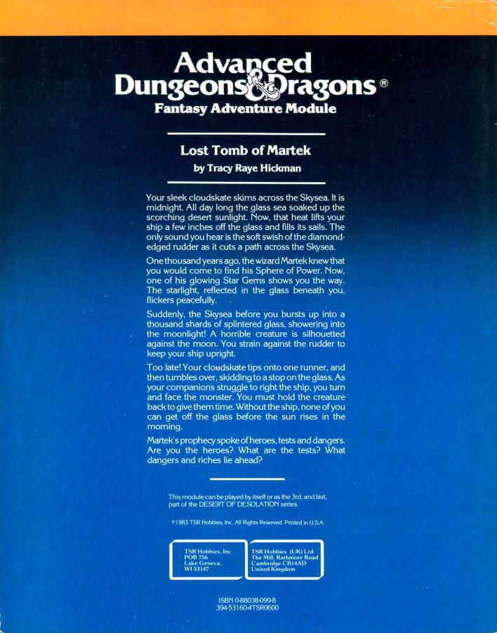 Advanced Dungeons & Dragons AD&D TSR #4 Lost Tomb of Martek I5 