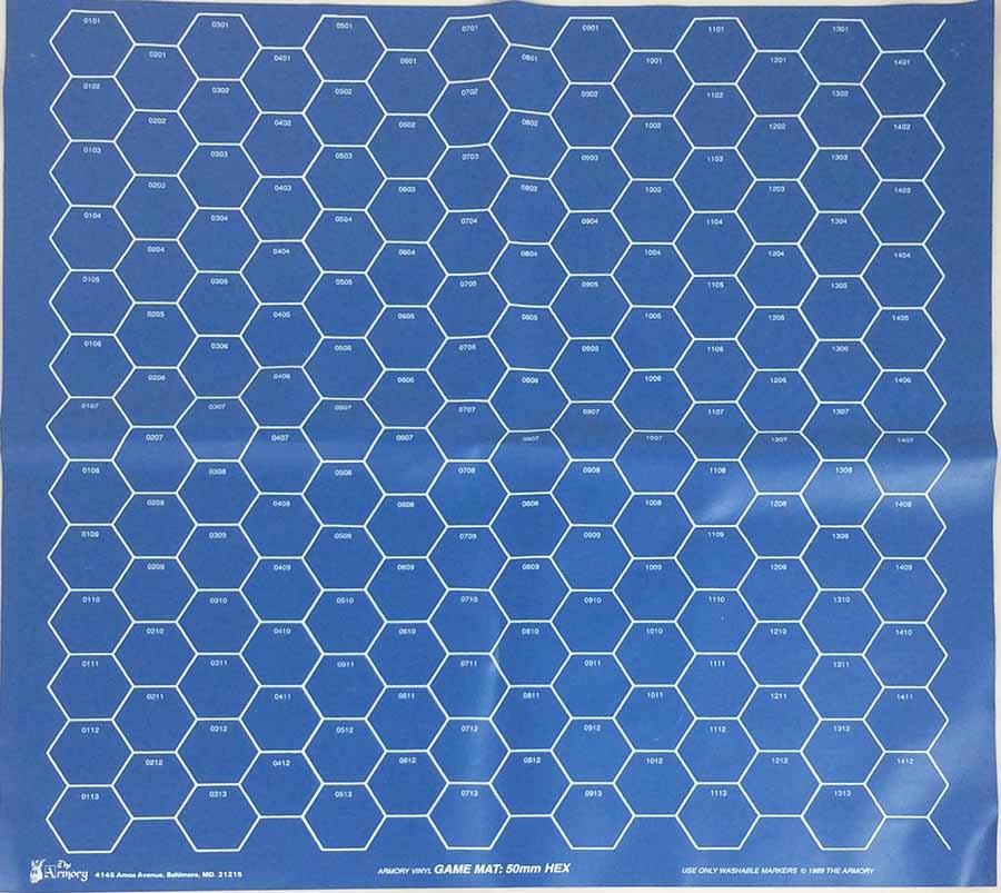 27 X 27 Blue Vinyl Game Mat 50mm Hexes Battlemat Noble Knight Games