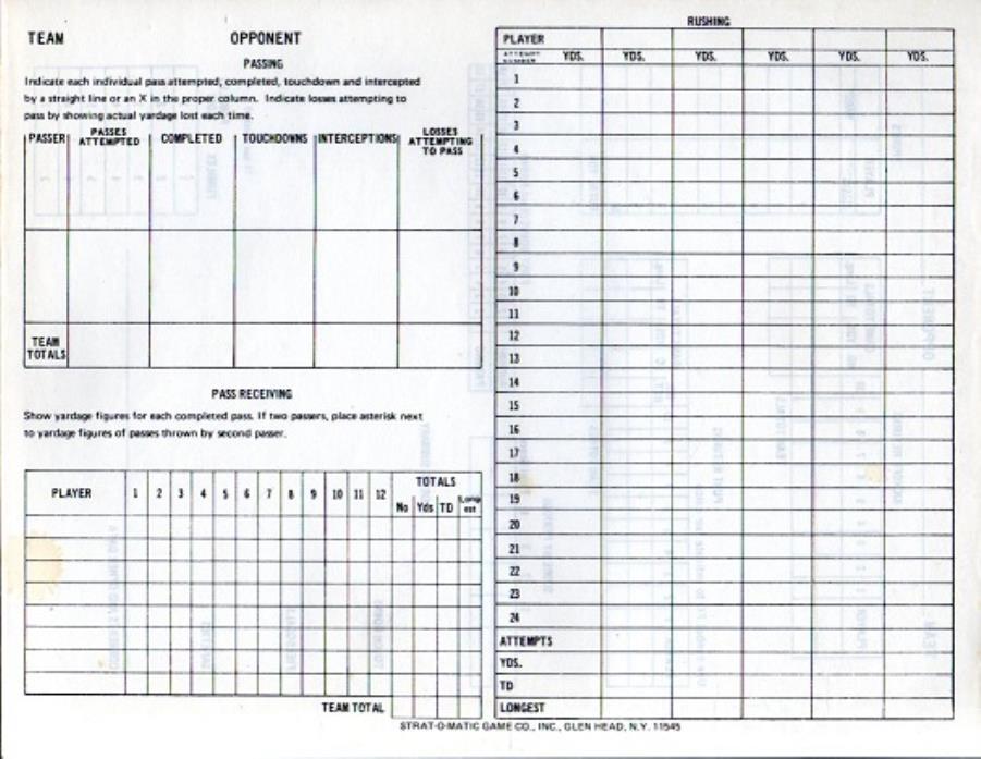 Football Scoring Pad Boardgame Noble Knight Games