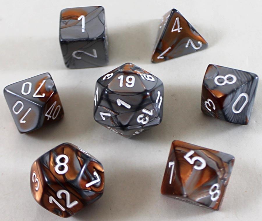 Chessex Gemini Dice Poly Set Copper & Steel w/White (7) New eBay