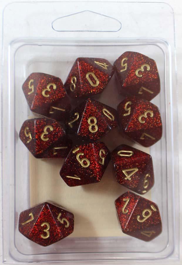 Chessex Glitter Dice d10 Ruby w/Gold (10) New eBay