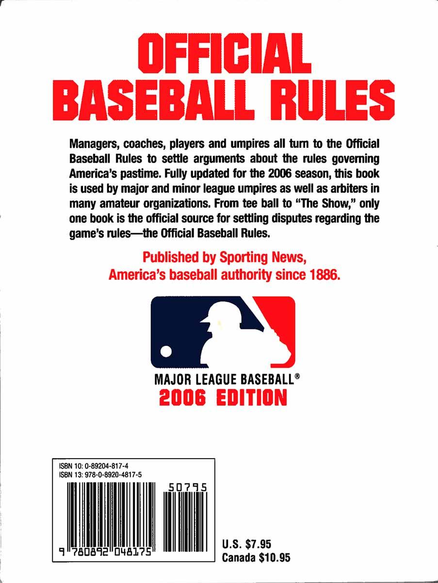 Sporting News Sports Book Official Baseball Rules (2006 Ed) VG+ eBay