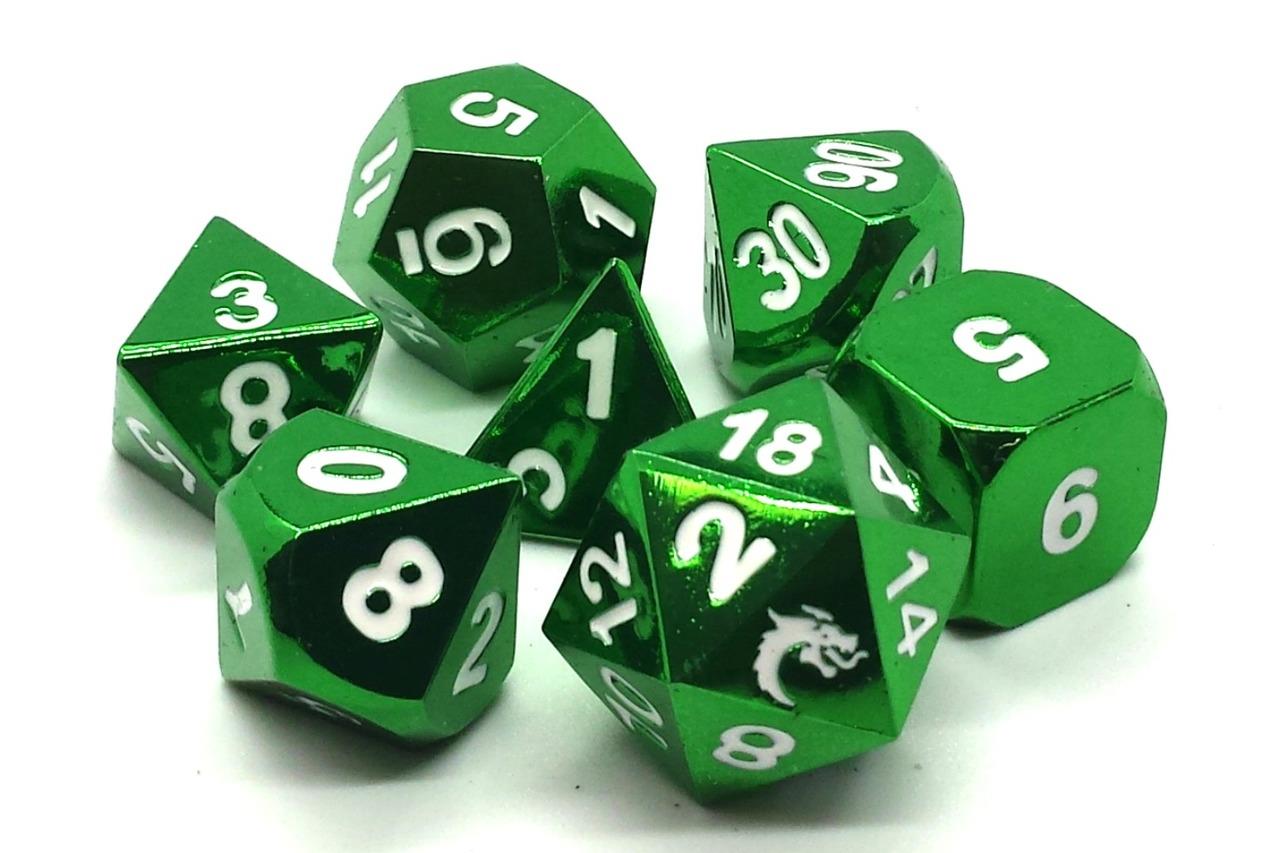 Old School Dice Metal RPG Dice Halfling Electric Green (7
