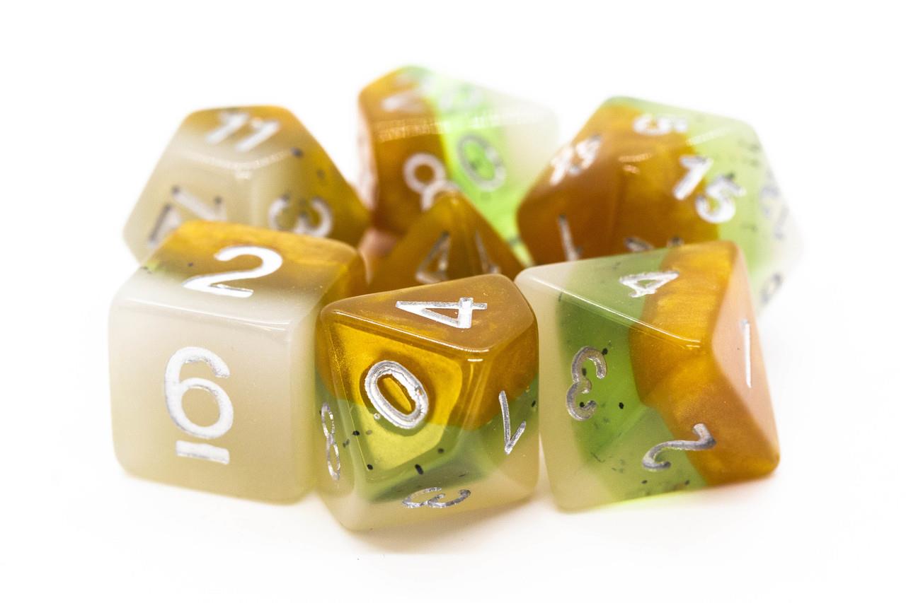Old School Dice Gradient Dice Poly Set Kiwi Fruit w/White (7) New eBay