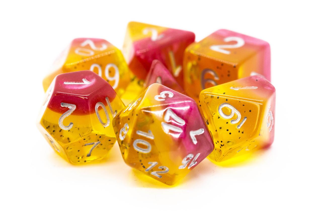 Old School Dice Gradient Dice Poly Set Passion Fruit w/White (7) New