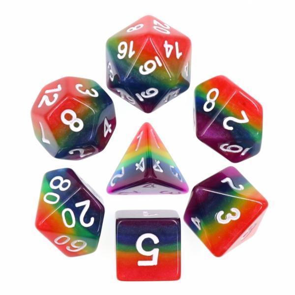 Foam Brain Games Dice Poly Set - Rainbow w/White (7) New ...